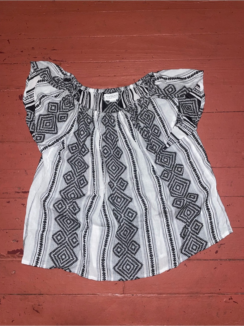 Velvet Black & White Patterned Off-Shoulder Blouse